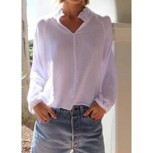 NEW FELICITE ruffle long sleeve top in white